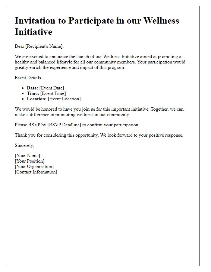 Letter template of invitation to participate in wellness initiative.