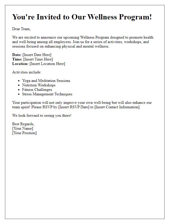 Letter template of invite to wellness program for employees.