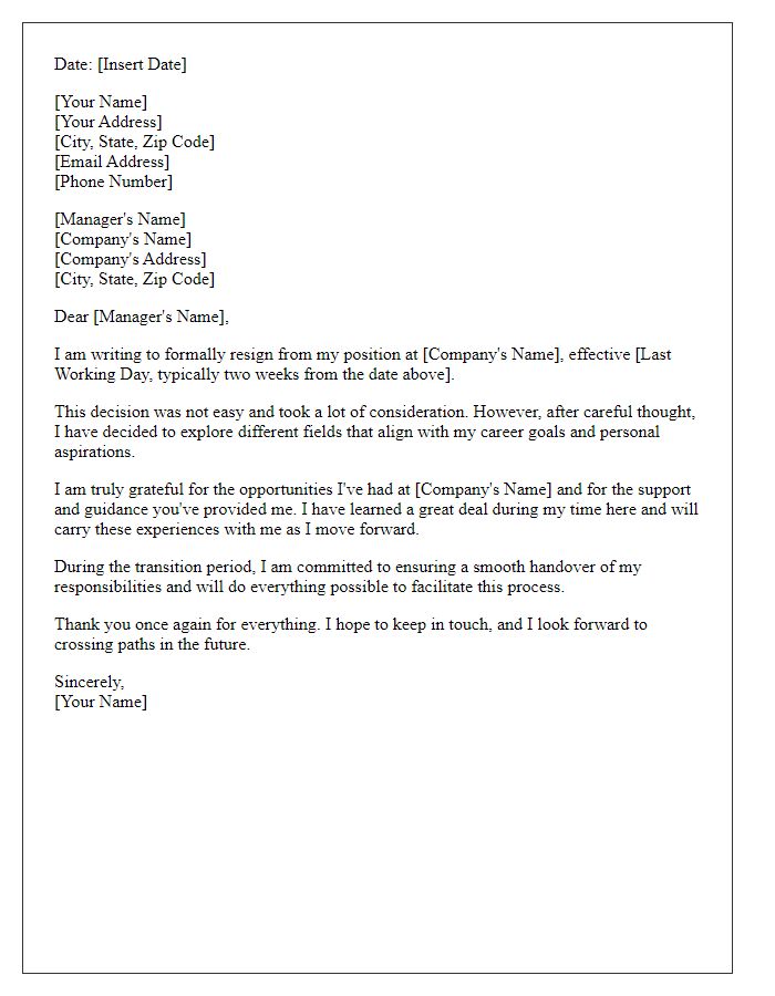 Letter template of resignation for exploring different fields