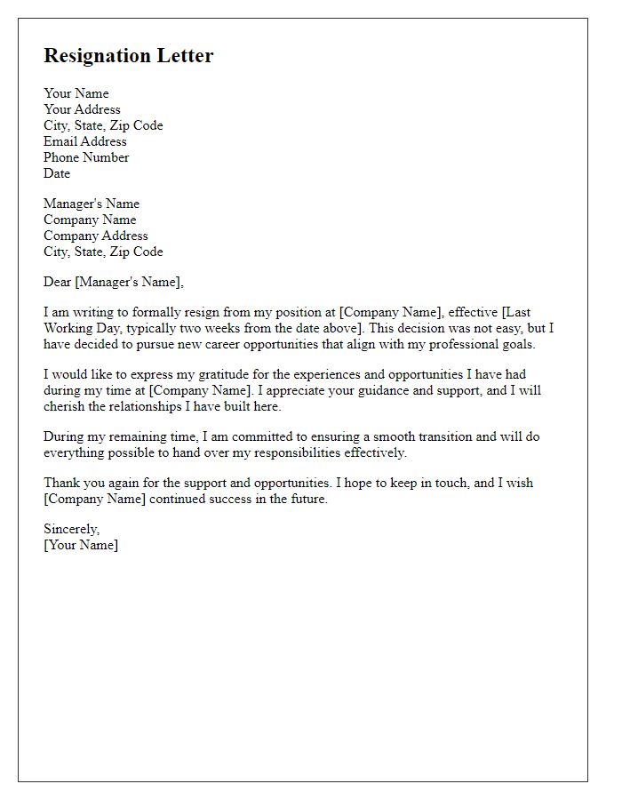 Letter template of resignation for pursuing new career opportunities