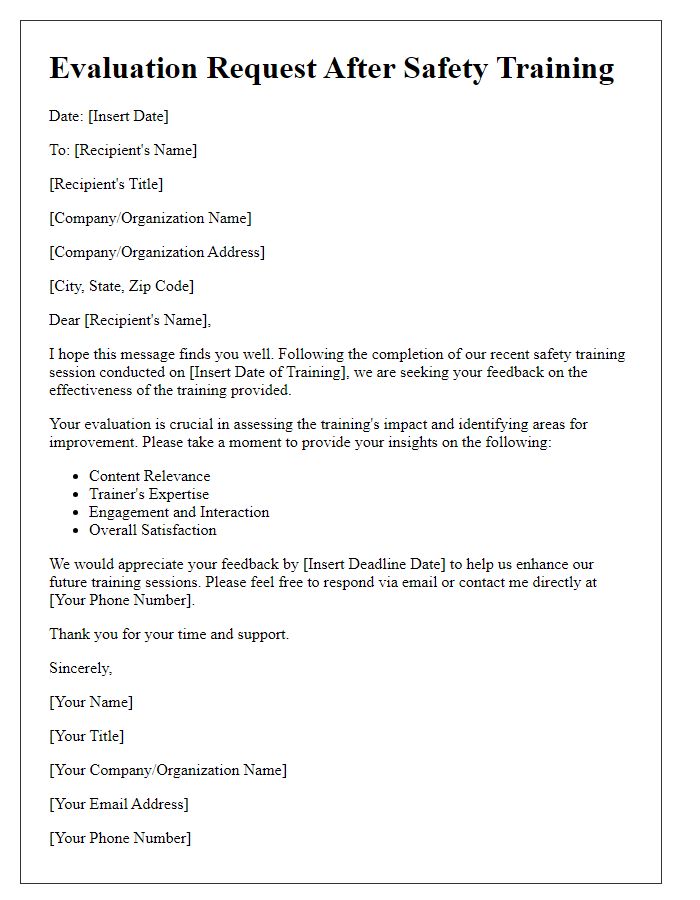 Letter template of evaluation request post-safety training