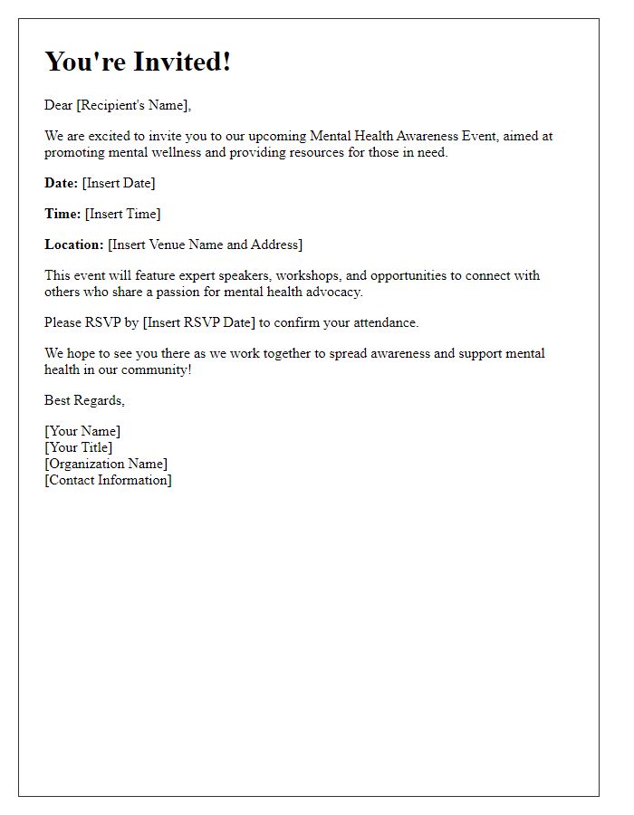 Letter template of invitation to a mental health awareness event.