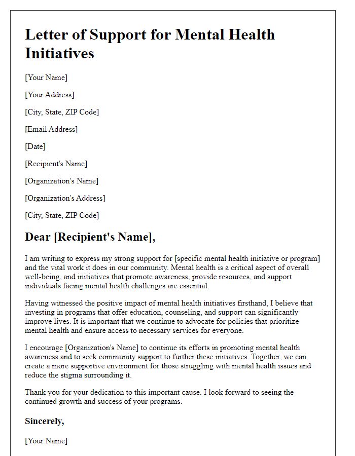 Letter template of support for mental health initiatives.