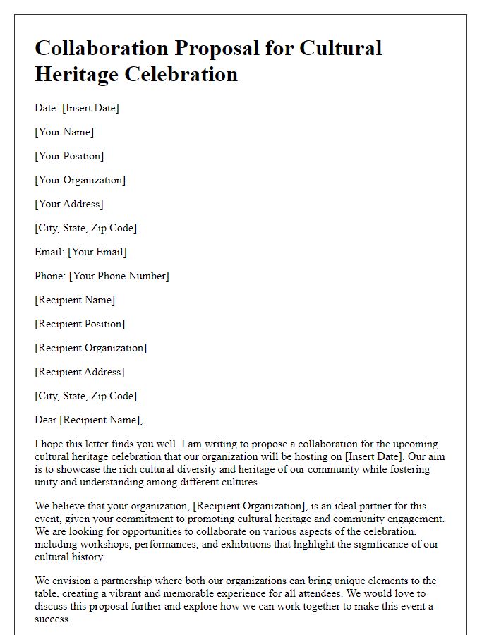 Letter template of collaboration proposal for cultural heritage celebration