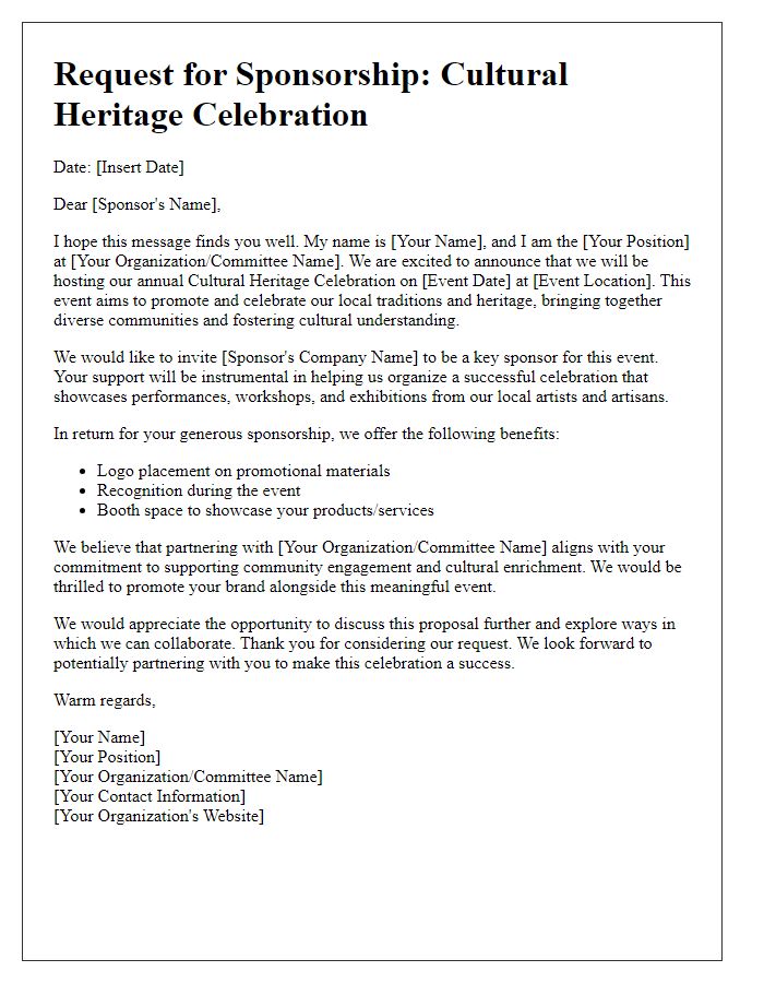 Letter template of sponsorship request for cultural heritage celebration