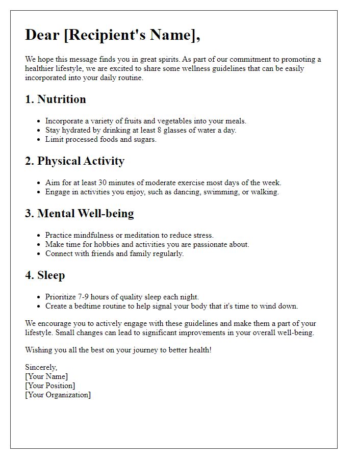 Letter template of wellness guidelines for a healthier lifestyle