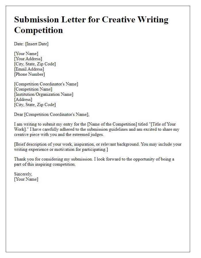 Letter template of submission for a creative writing competition