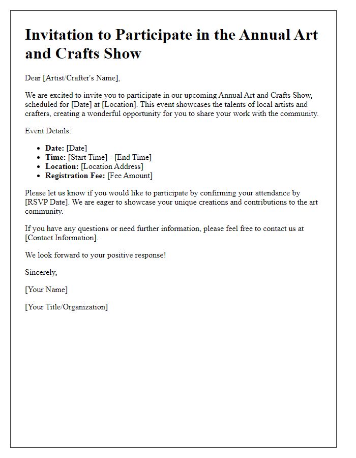 Letter template of invitation to participate in an art and crafts show