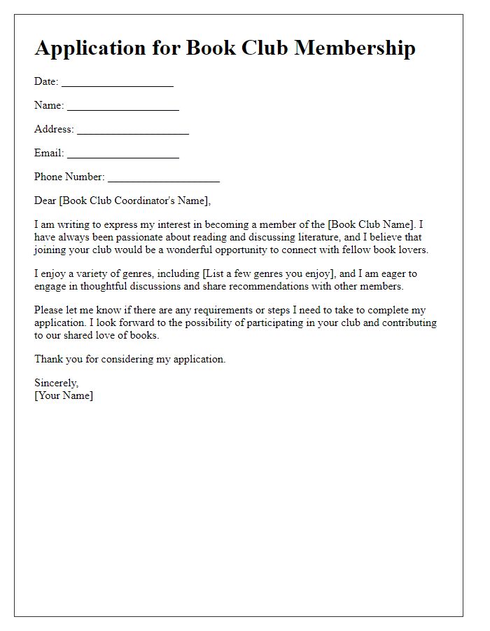 Letter template of application for book club membership