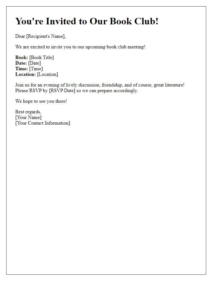 Letter template of invitation to book club events