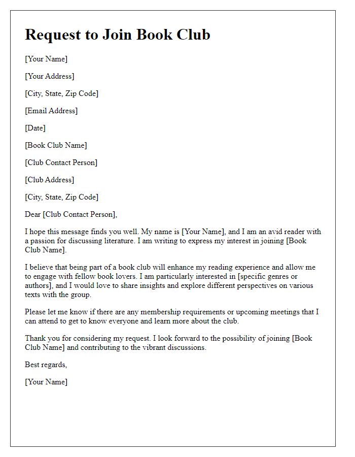 Letter template of request to join a book club