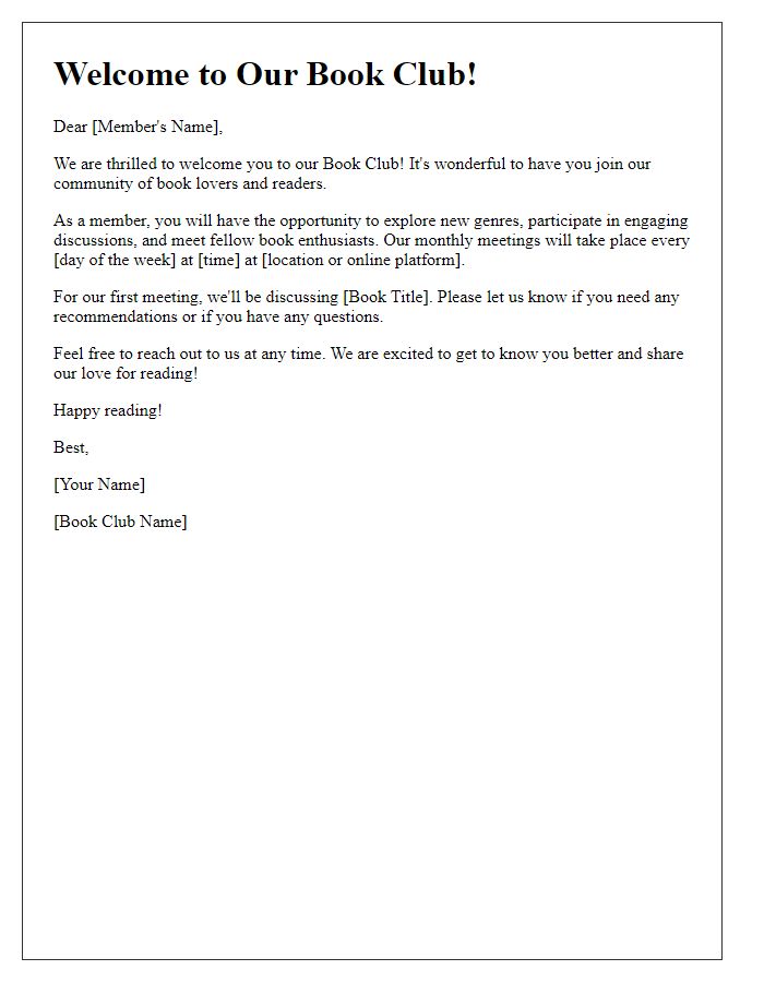 Letter template of welcome to new book club members