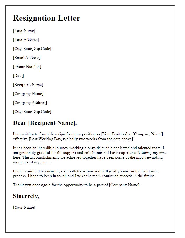 Letter template of resignation from an executive position including gratitude to the team.