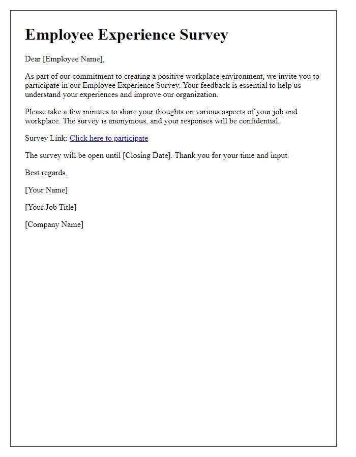 Letter template of employee experience survey