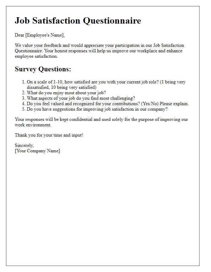 Letter template of job satisfaction questionnaire