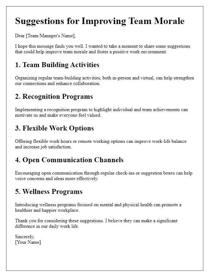 Letter template of morale improvement suggestions