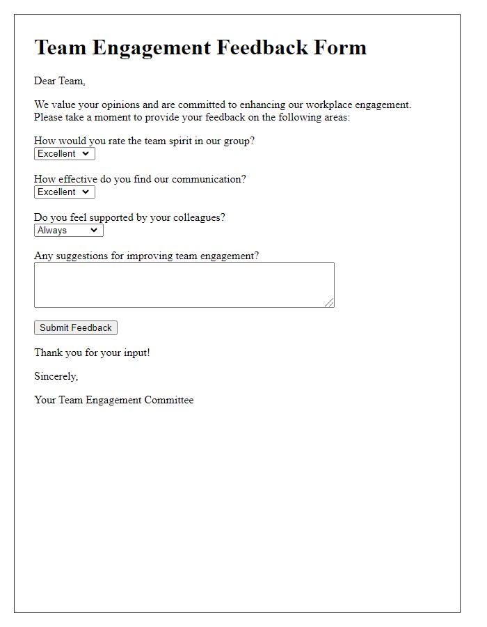 Letter template of team engagement feedback form