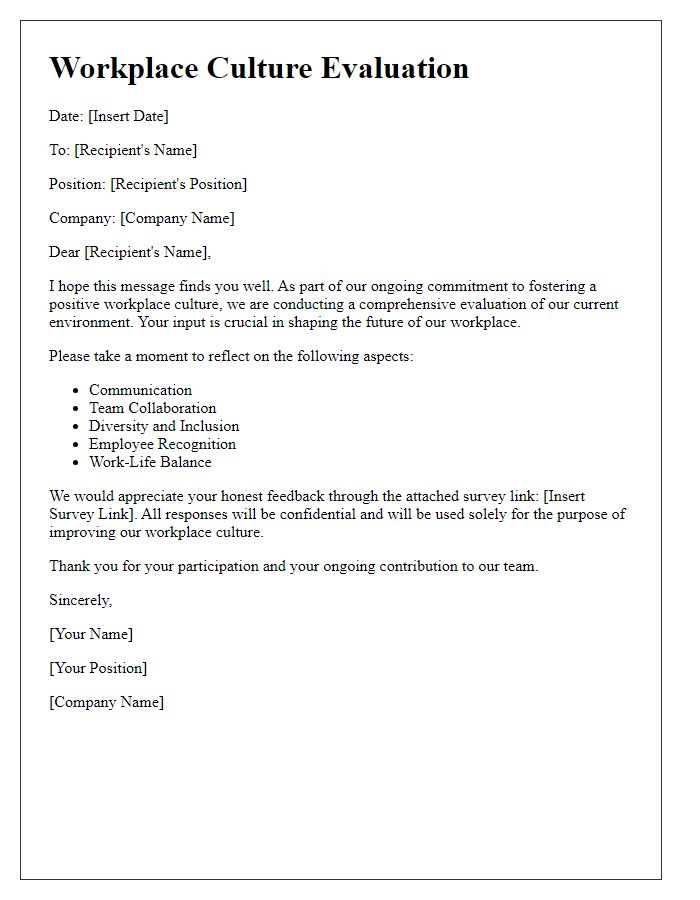 Letter template of workplace culture evaluation