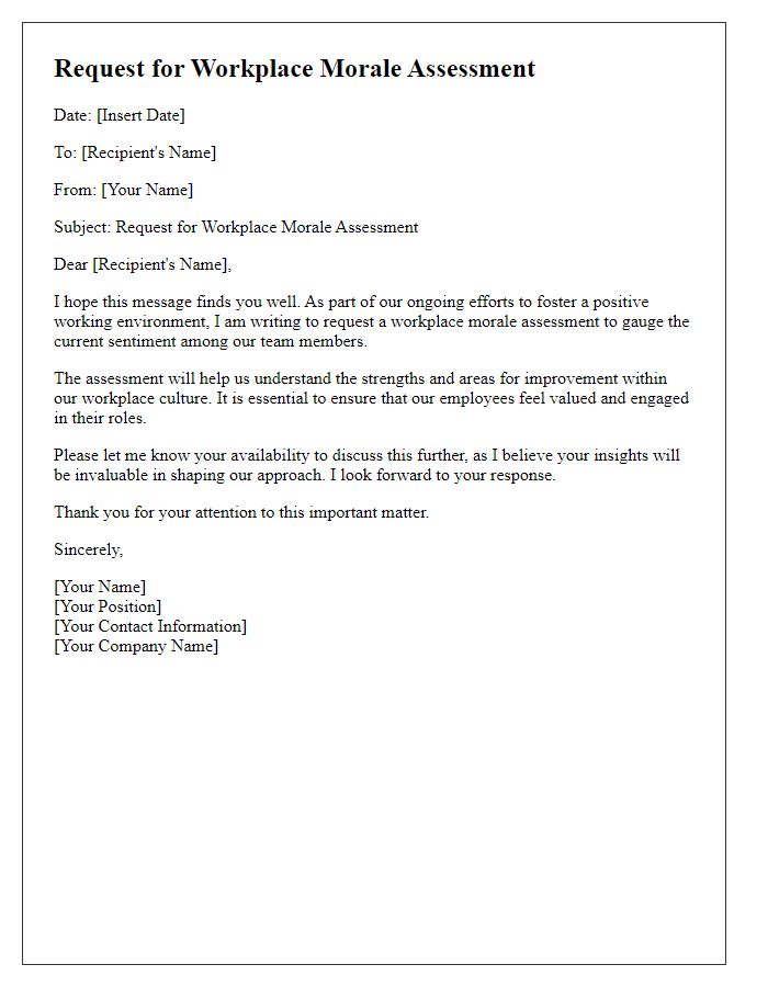 Letter template of workplace morale assessment request