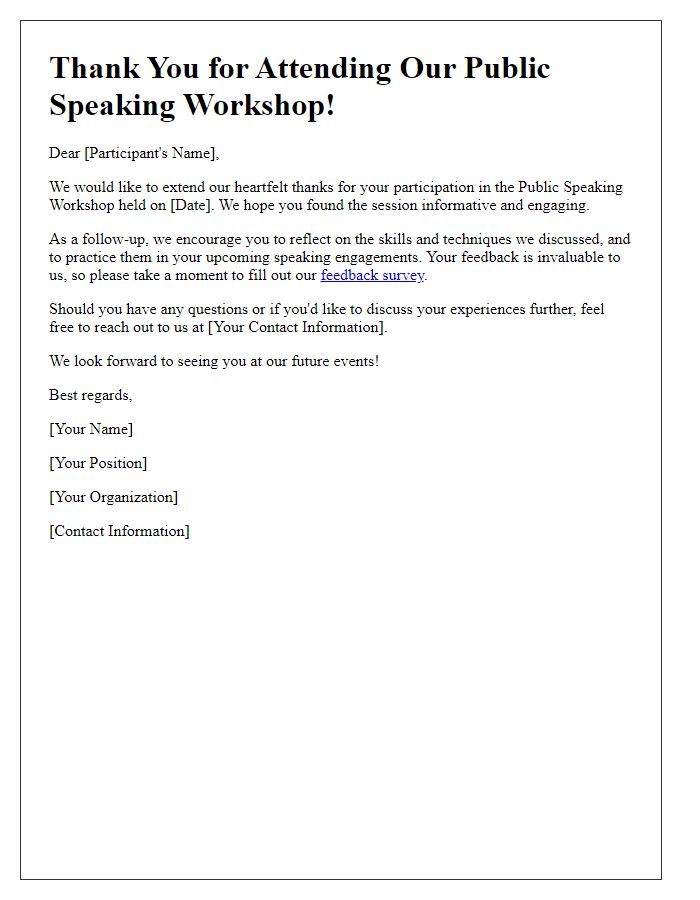 Letter template of follow-up for participants of public speaking workshop