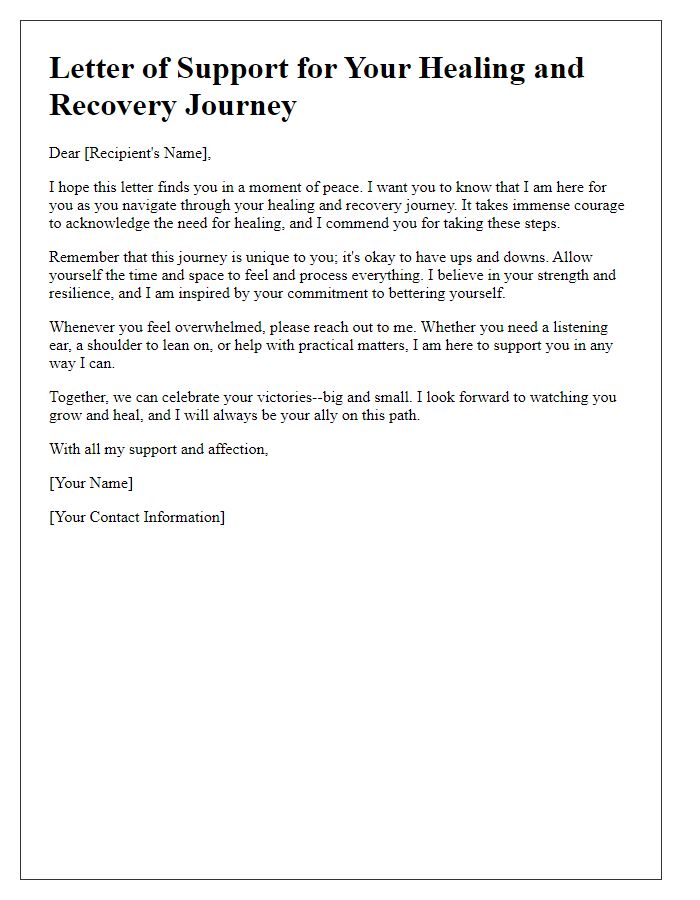 Letter template of support for healing and recovery journey