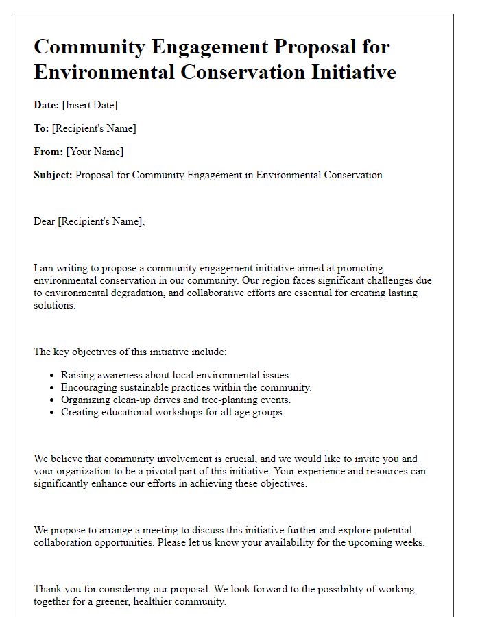 Letter template of a community engagement proposal for environmental conservation initiative