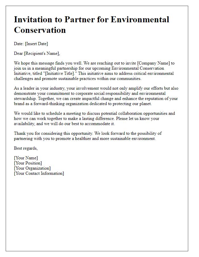 Letter template of a corporate partnership invitation for environmental conservation initiative