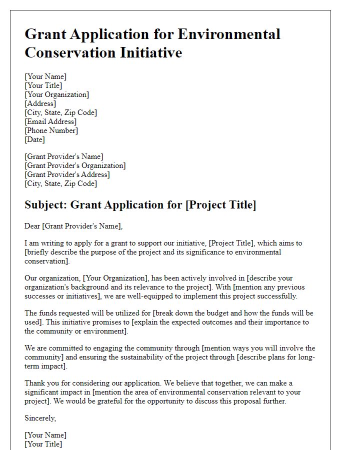 Letter template of a grant application for environmental conservation initiative