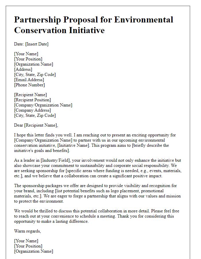 Letter template of a sponsorship opportunity for environmental conservation initiative