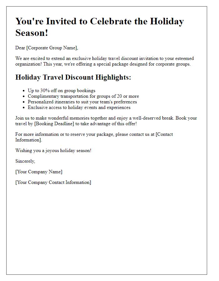 Letter template of holiday travel discount invitations for corporate groups