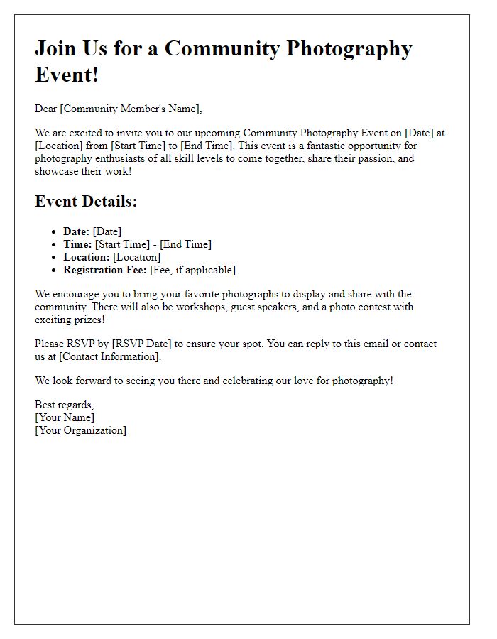 Letter template of community photography event