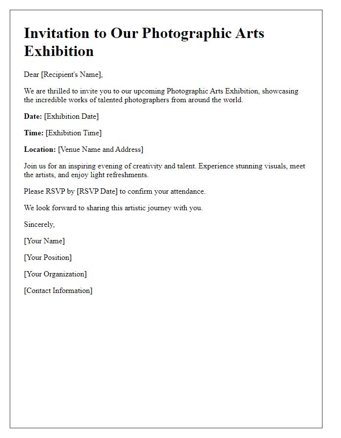 Letter template of photographic arts exhibition