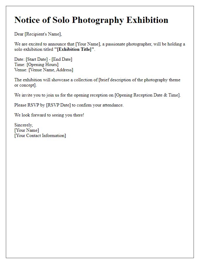 Letter template of solo photography exhibition notice