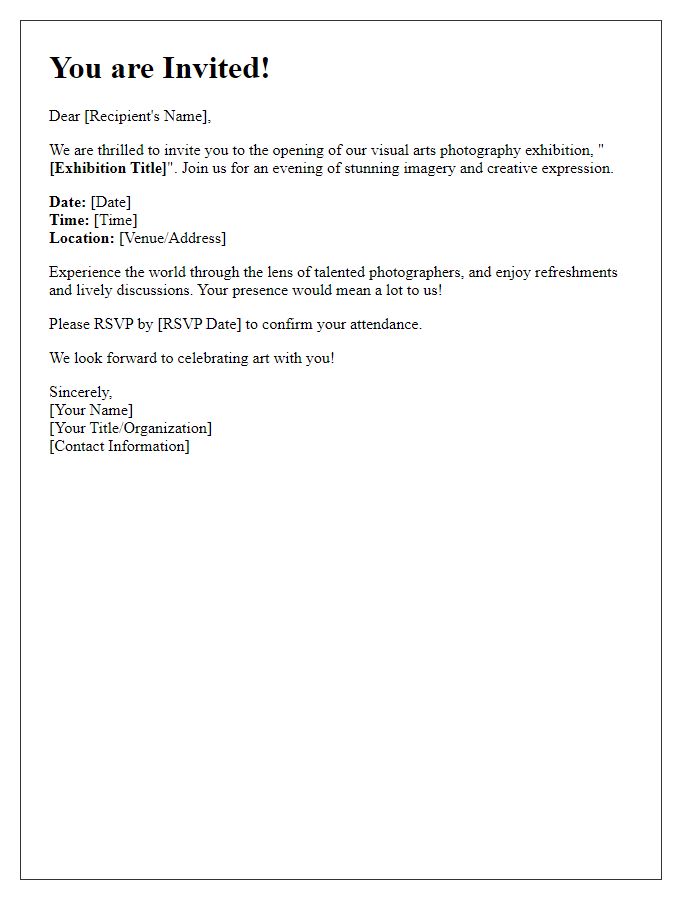 Letter template of visual arts photography invitation