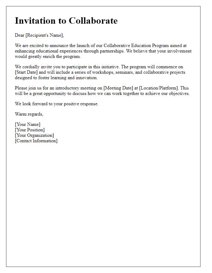 Letter template of Collaborative Education Program Invitation