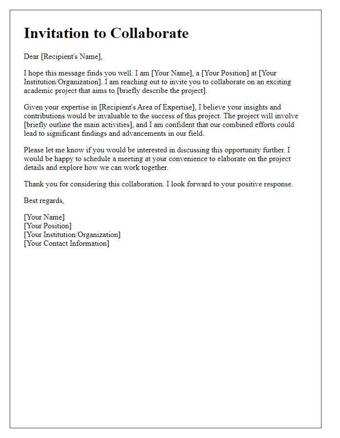 Letter template of Invitation to Collaborate on Academic Projects