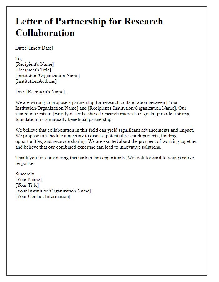 Letter template of Partnership for Research Collaboration