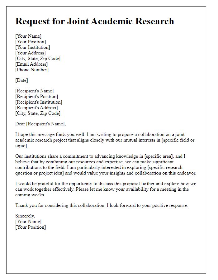 Letter template of Request for Joint Academic Research