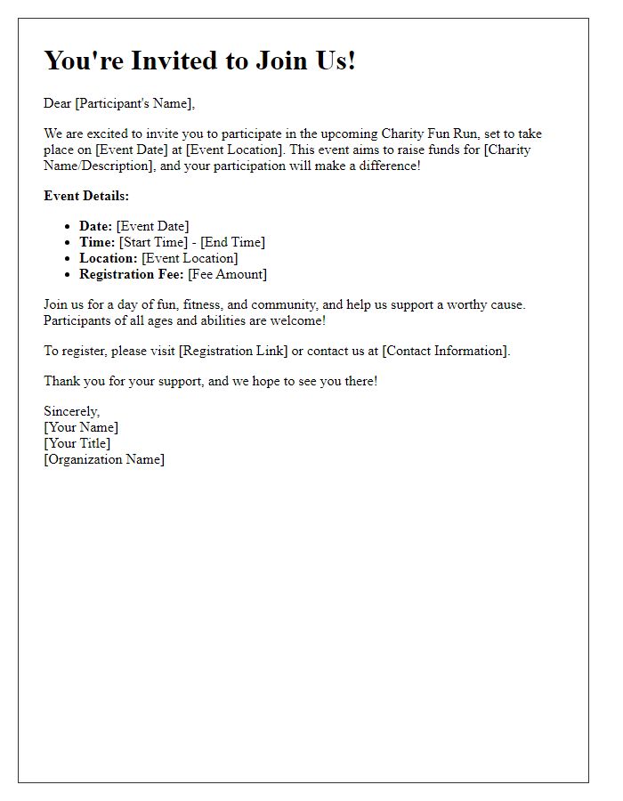 Letter template of participant invitation for charity fun run event