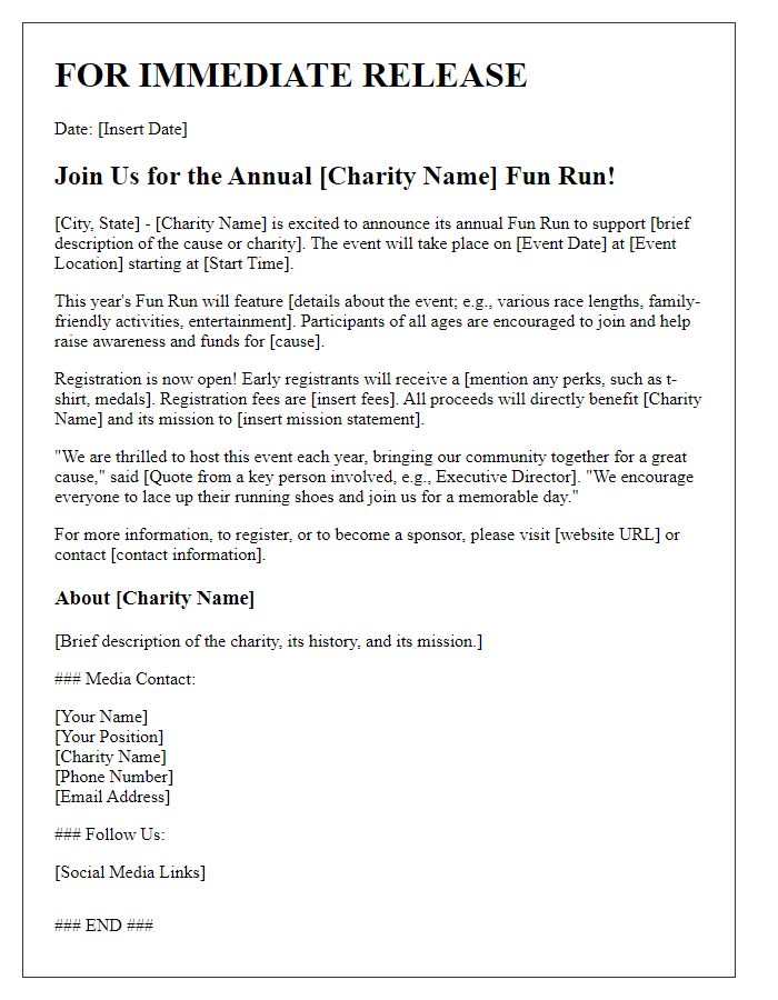 Letter template of press release for charity fun run event