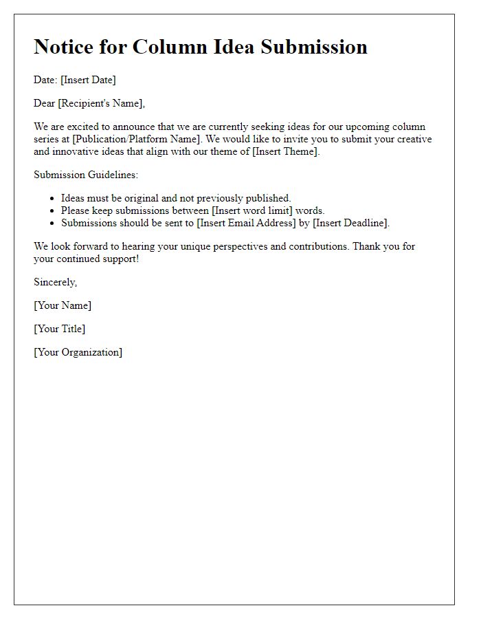 Letter template of notice for column idea submission