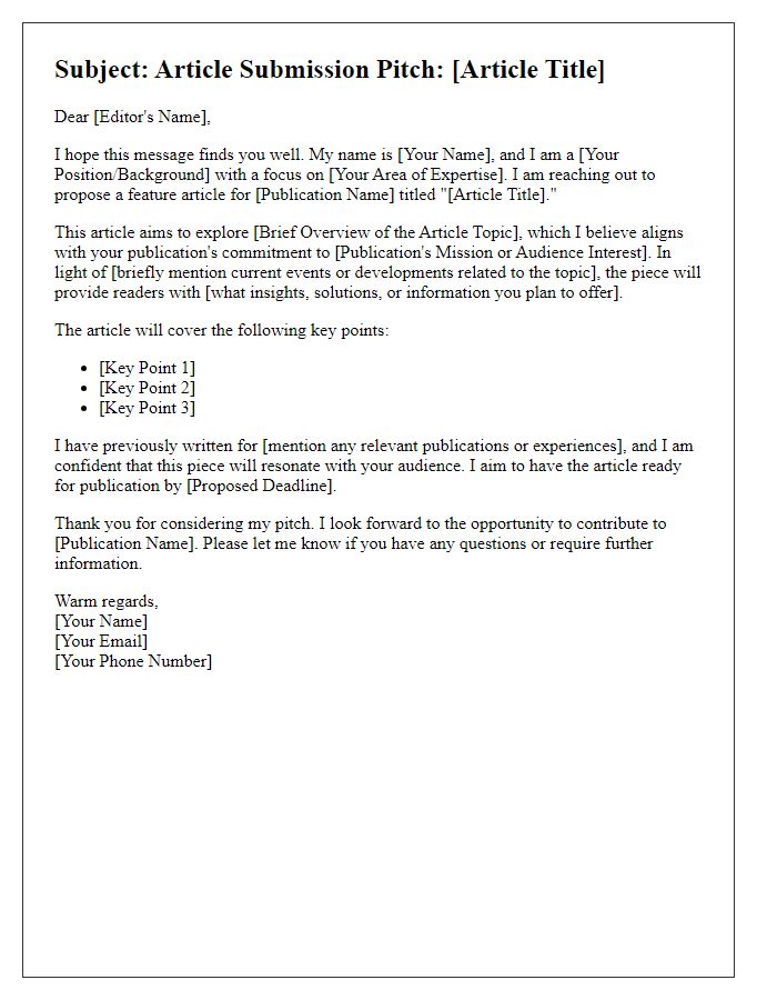 Letter template of pitch for news article submission