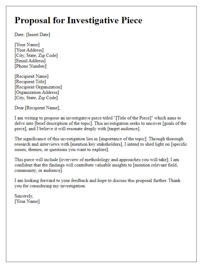 Letter template of proposal for investigative piece