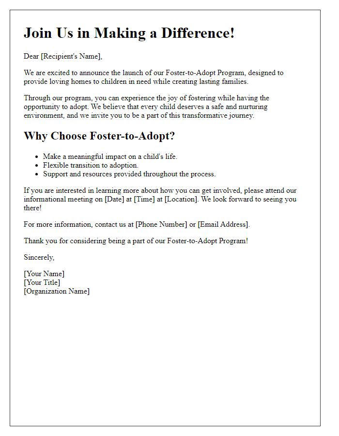 Letter template of foster-to-adopt program promotion