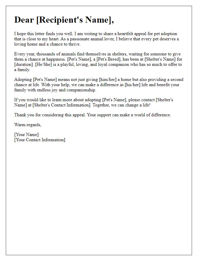 Letter template of heartfelt pet adoption appeal