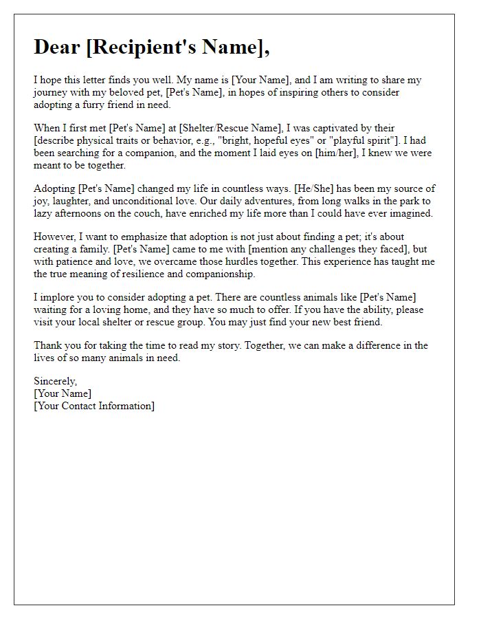 Letter template of personal story for pet adoption advocacy