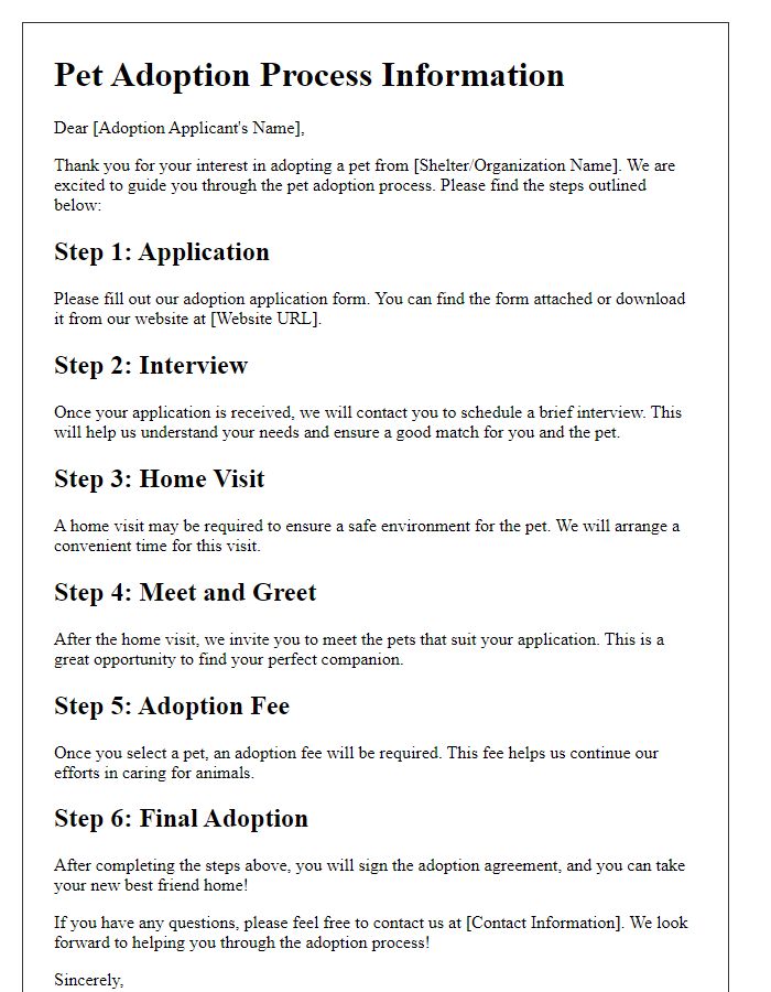 Letter template of pet adoption process information