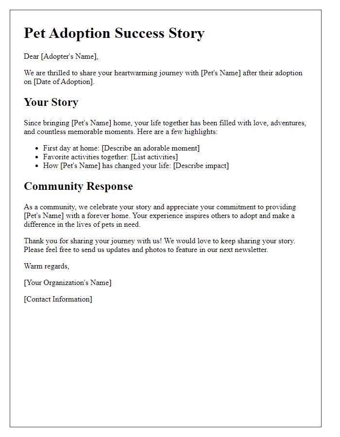 Letter template of pet adoption success stories showcase