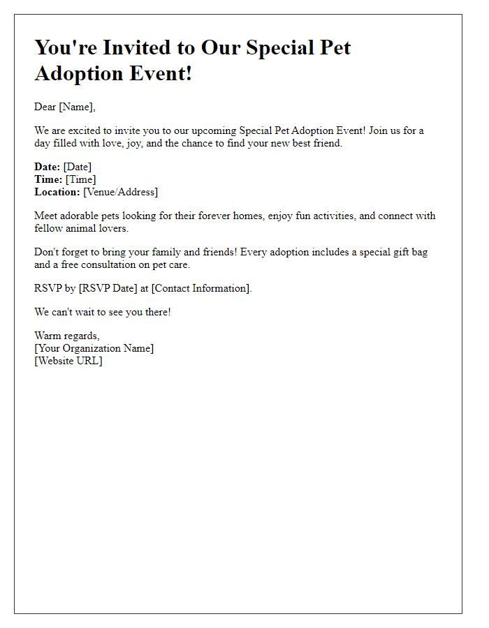 Letter template of special pet adoption event invitation