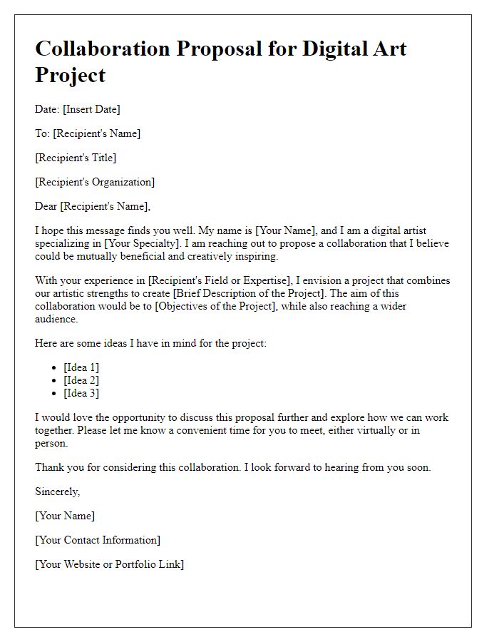 Letter template of digital art collaboration proposal